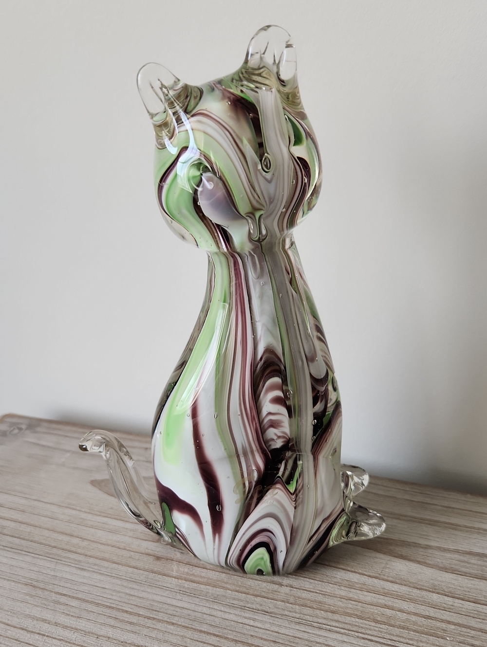 GCA Art Glass Murano Style Hand Blown Glass Cat Paperweight